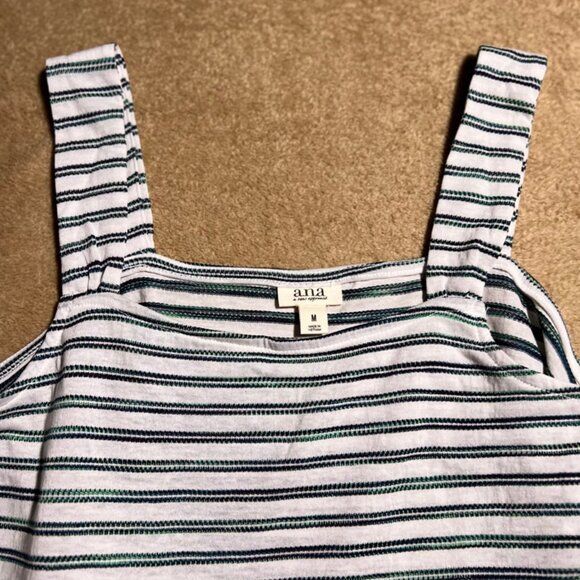 A.N.A A New Approach Women Medium White Blue Green Ruffle Stripe Tank Top (D)‎ - Picture 5 of 9